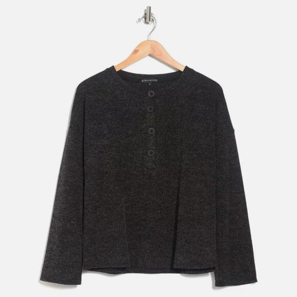 Gibson Look by Nordstrom | NWOT Ribbed Knit Dolman Henley Sweater Dark Gray Siz - Picture 1 of 7